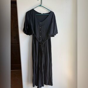 PinkBlush Black Flowy Maternity Jumpsuit Button Front Boho Bump-Friendly M